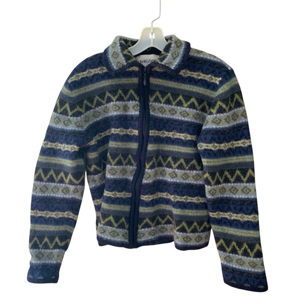 Pickett & Smith Vintage 100% Wool Sweater Striped Fair Isle Full Zip Jacket XL